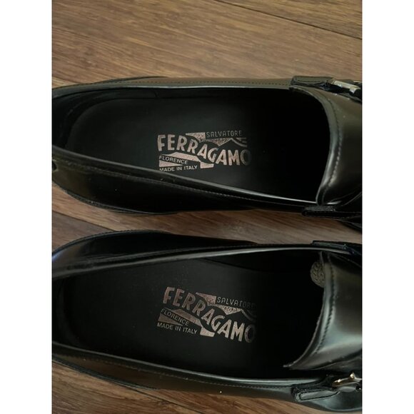 Salvatore Ferragamo Men's Black Leather Horse Bit Buckle Loafers - Size 10.5 - Picture 7 of 14